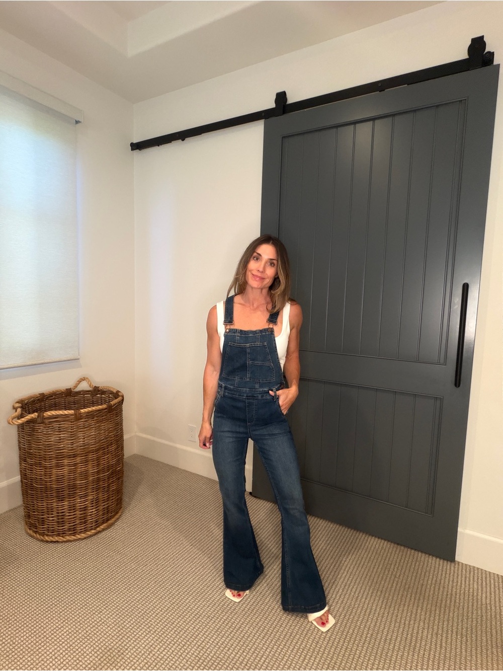 Free People Dark Blue Denim Flare Overalls